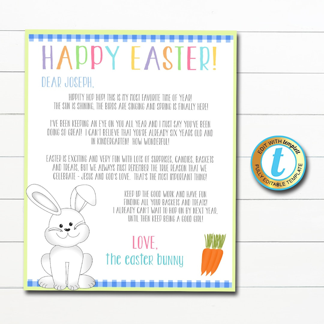 Buy Letter From The Easter Bunny Template, Printable Kids Easter Morning Surprise Letter Basket Hunt, Diy Instant Download Editable Template Online In with Letter From The Easter Bunny Printable