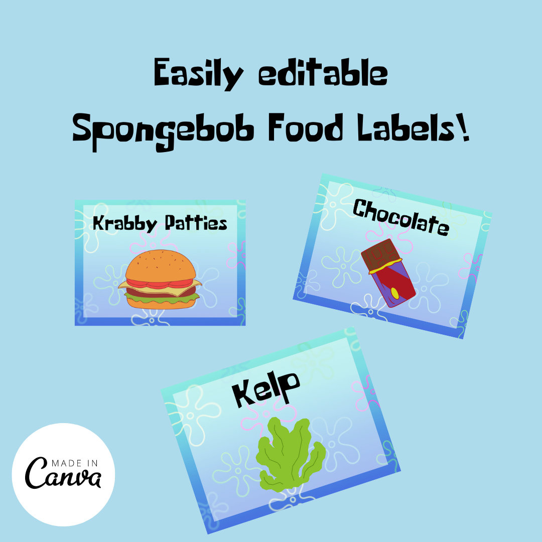 Cartoon Under The Sea Food Labels Set Printable Png, Pdf, Jpg with regard to Free Printable Spongebob Food Labels
