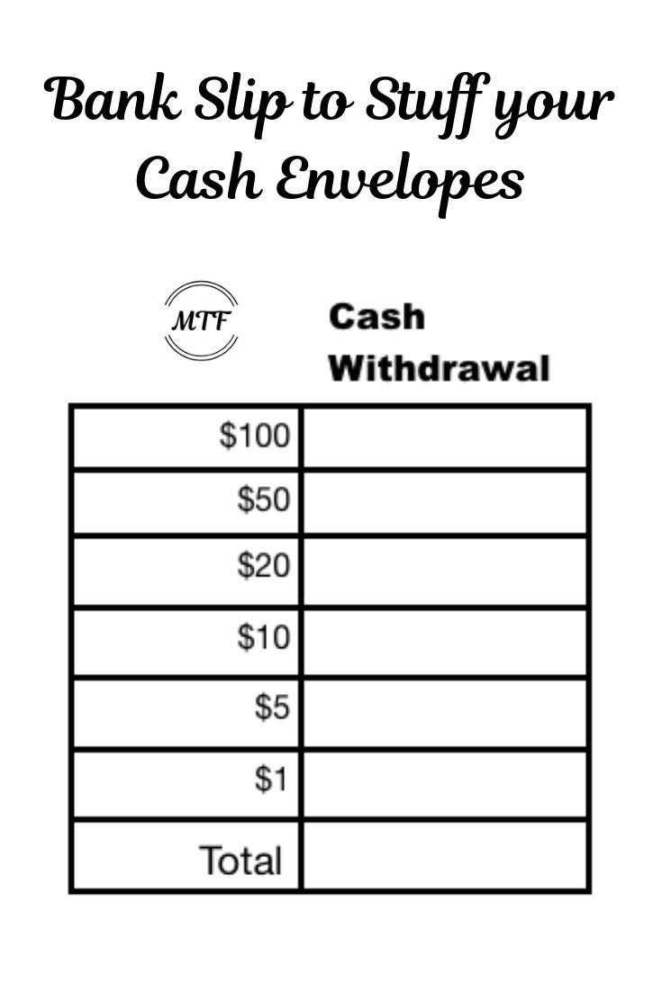 Cash Envelopes Bank Slip For Budgeting regarding Teller Slip Printable Free