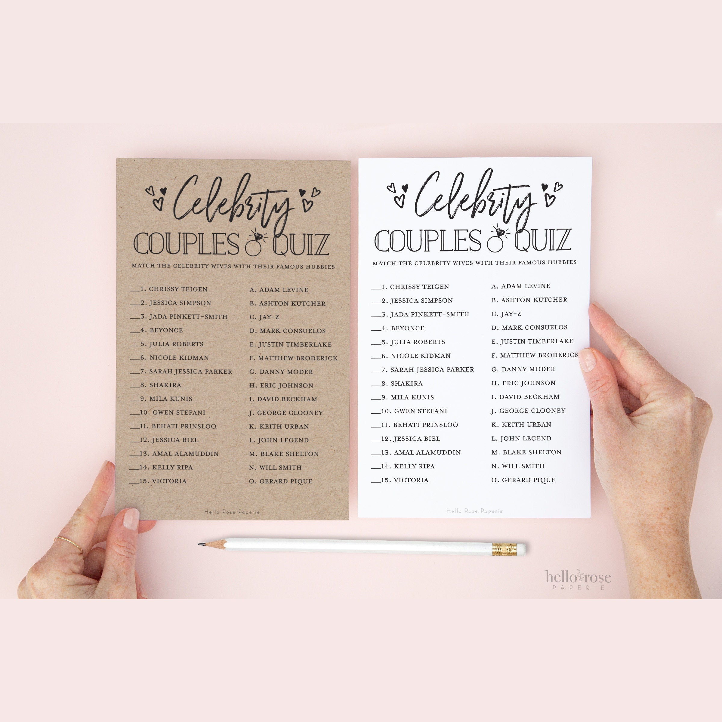 Celebrity Couples Quiz + Answer Key . Printable Bridal Shower Game with Famous Couples Trivia Questions and Answers Printable