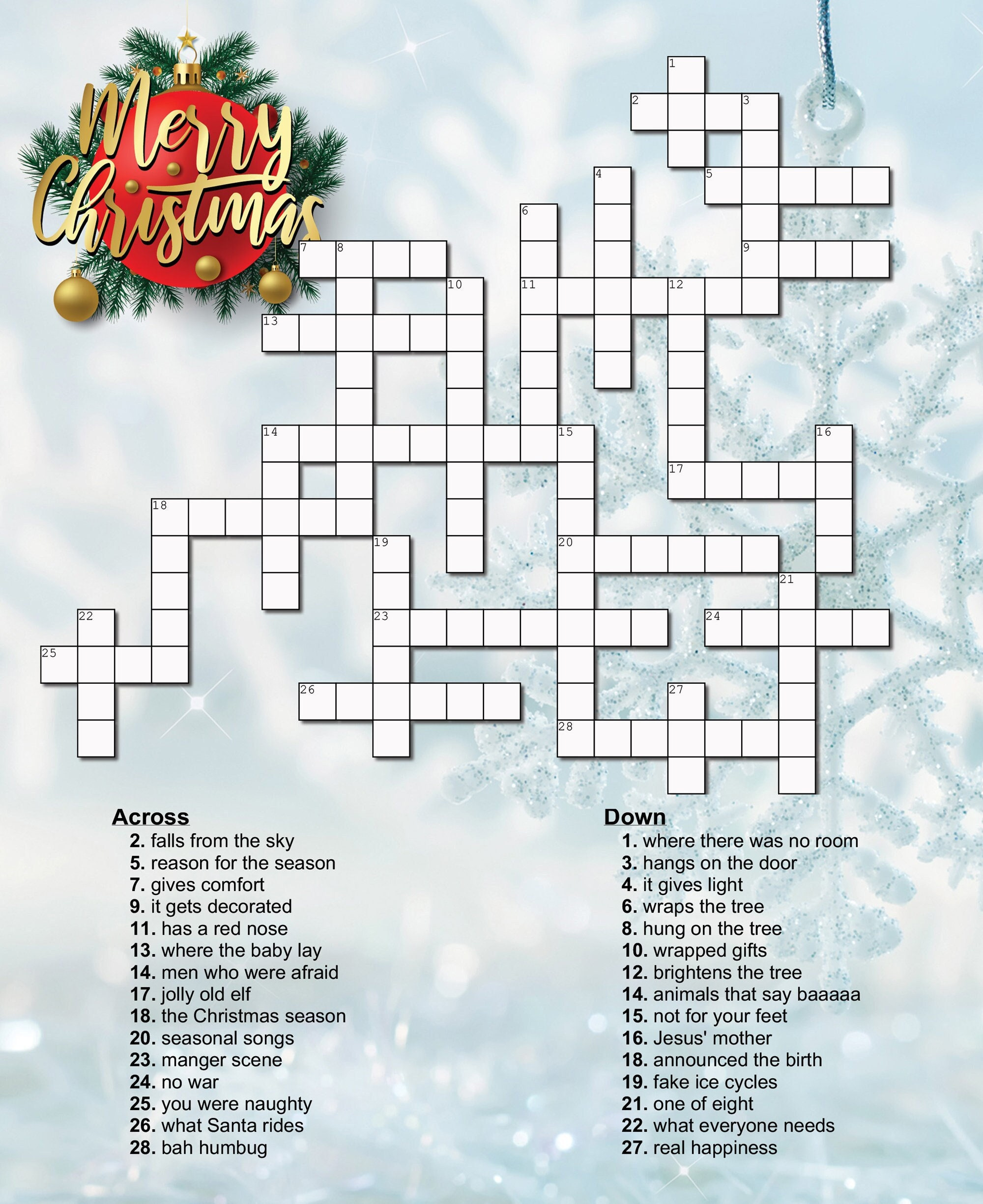 Christmas Crossword Puzzle - Etsy within Xmas Crossword Printable