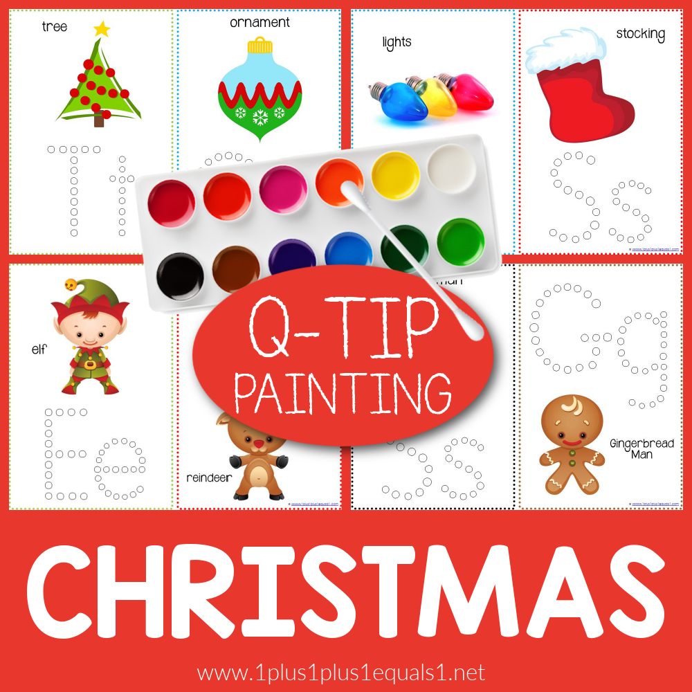 Christmas Fun Q-Tip Painting Printables - 1+1+1=1 intended for Christmas Q Tip Painting Printables Free