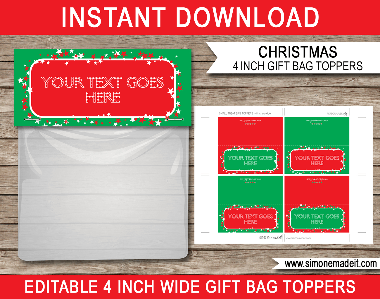 Christmas Gift Bag Toppers Template - Red &amp;amp; Green regarding Christmas Bag Toppers Free Printable