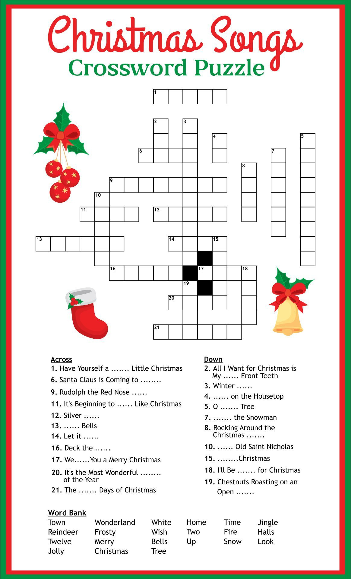 Christmas Song Scramble - 14 Free Pdf Printables | Printablee for Christmas Crossword Puzzle Free Printable