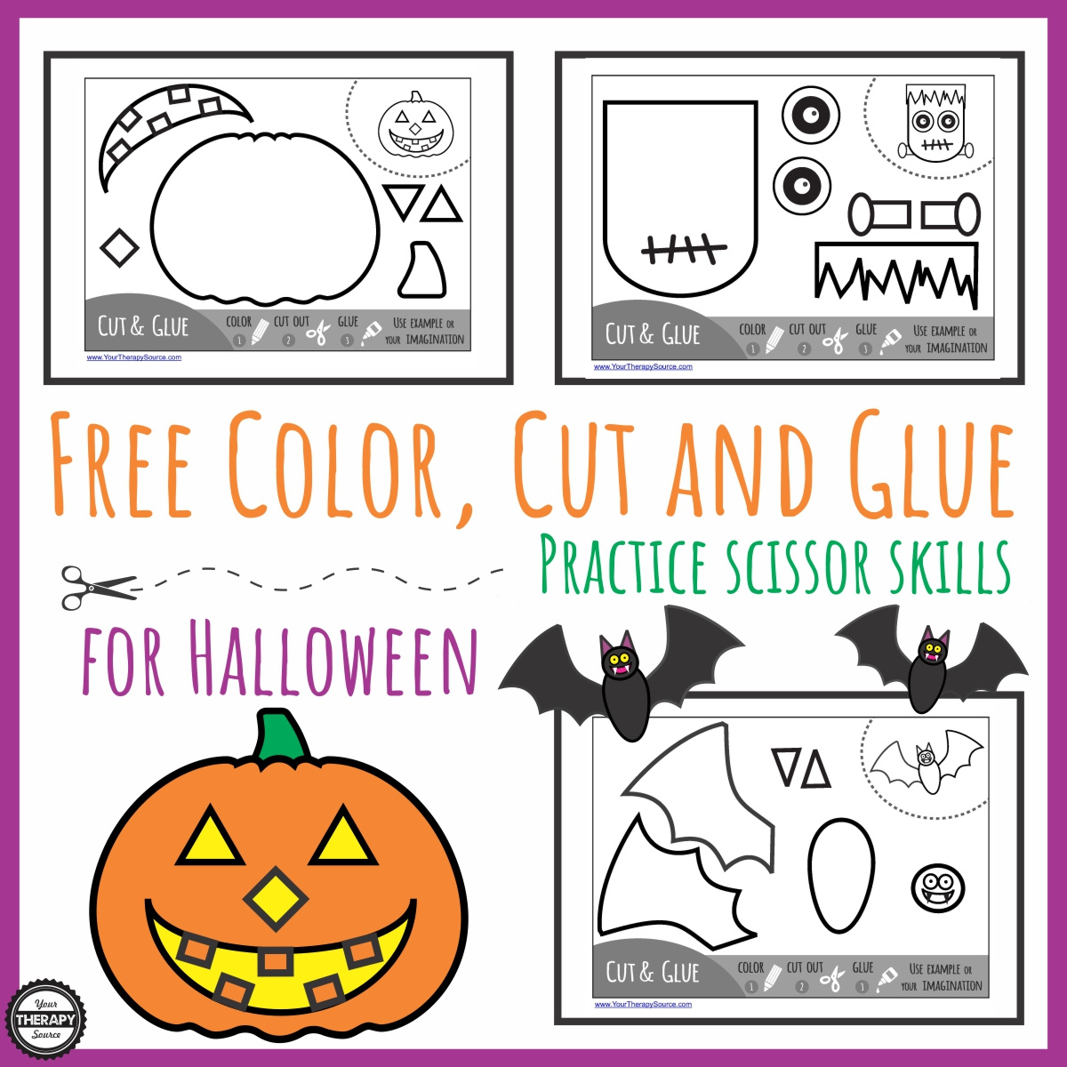 Color Cut Glue Halloween - Practice Scissor Skills - Your Therapy with Printable Halloween Cut And Paste