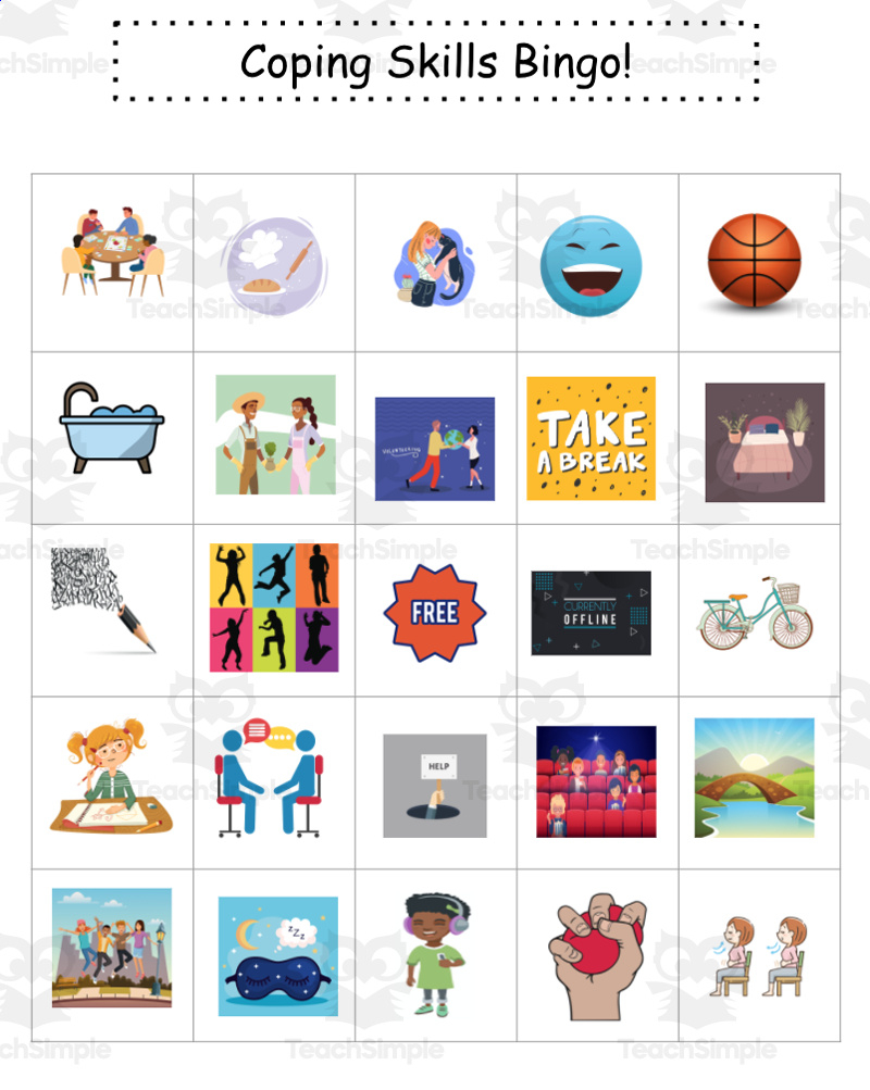 Coping Skills Bingoteach Simple intended for Coping Skills Bingo Free Printable