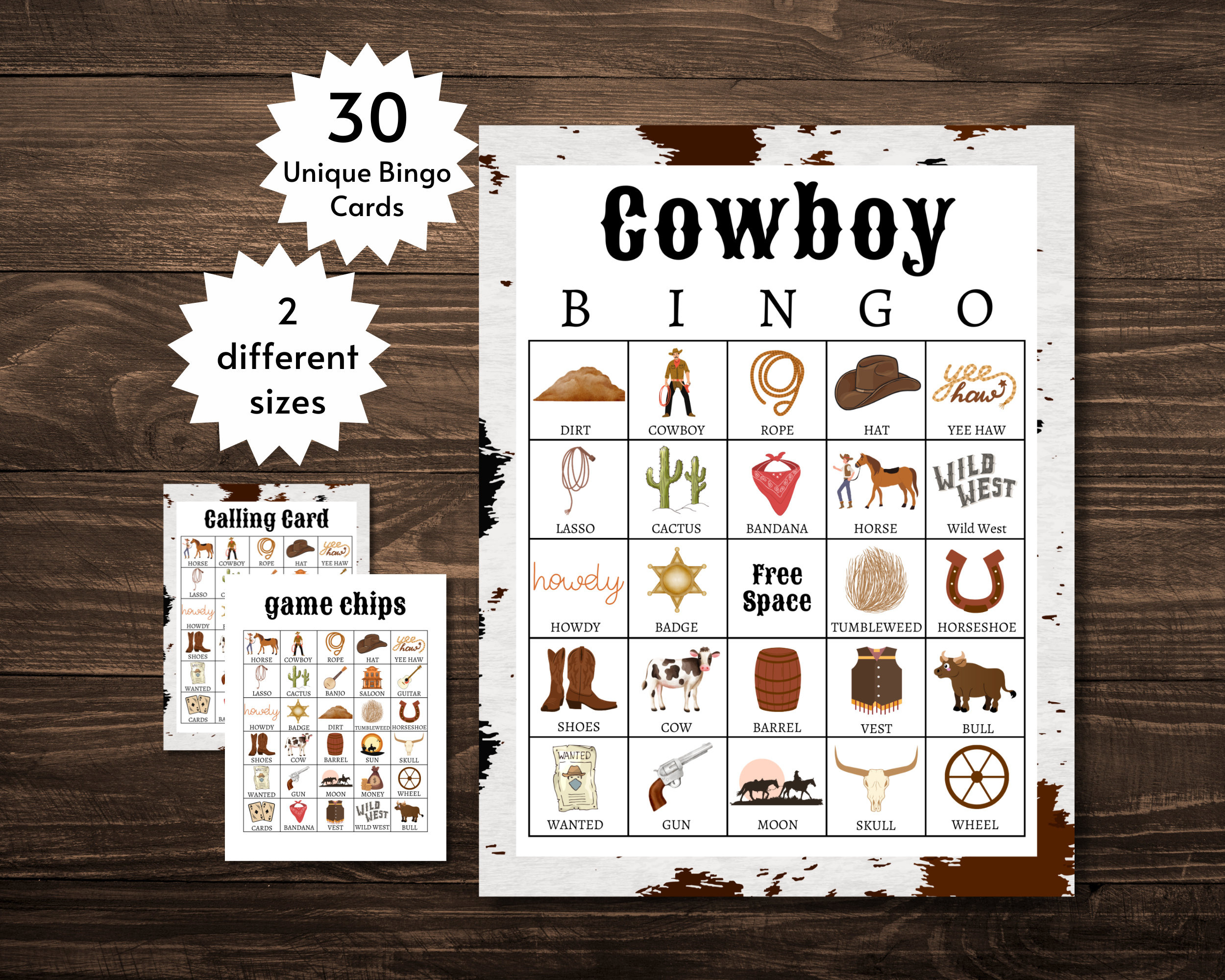 Cowboy Bingo Cards, Printable Wild West Party Game For Kids, Teens regarding Cowboy Bingo Printable Cards Free