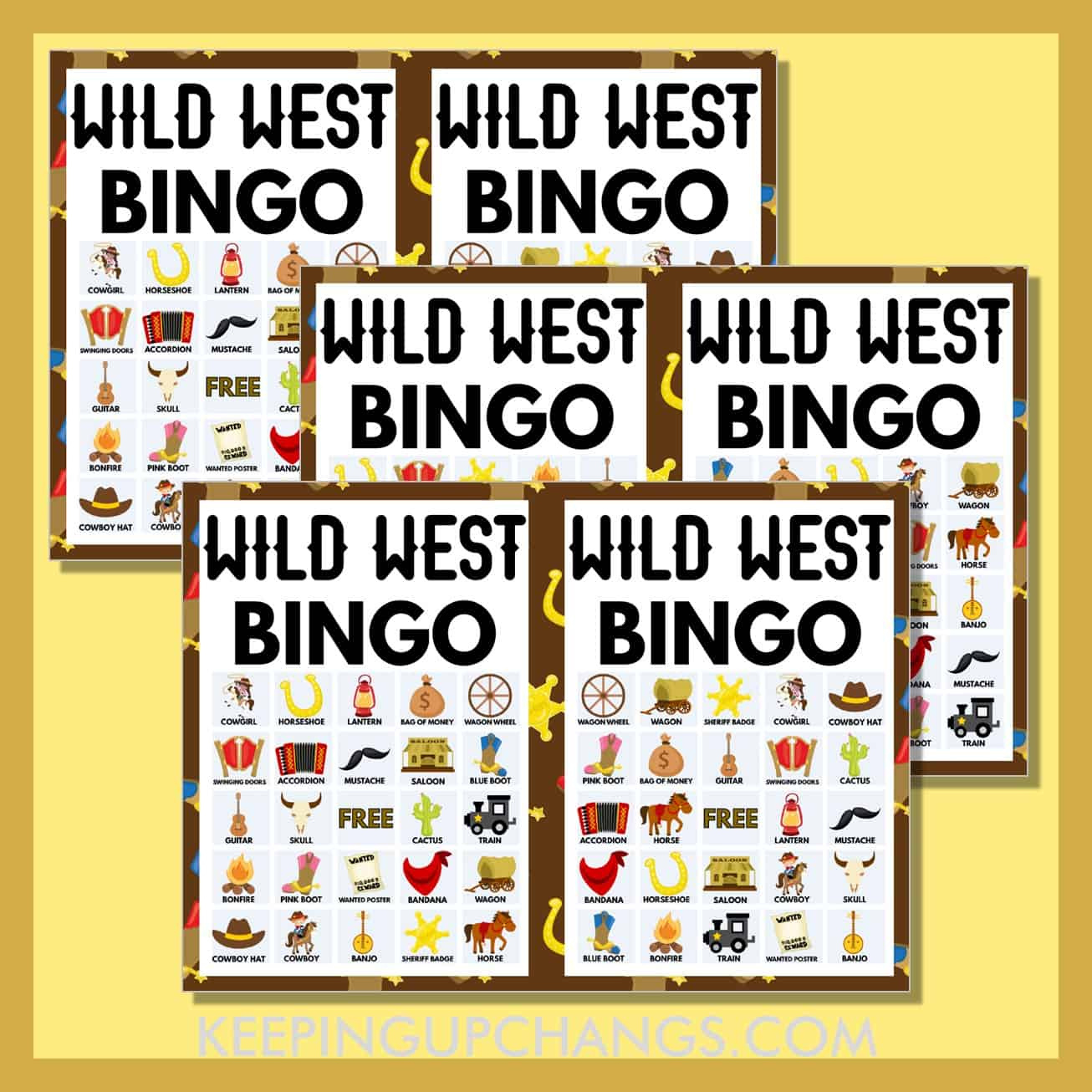 Cowboy Or Girl Bingo Pictures &amp;amp; Words (5X5 &amp;amp; 4X4 Grid) [Free with Cowboy Bingo Printable Cards Free