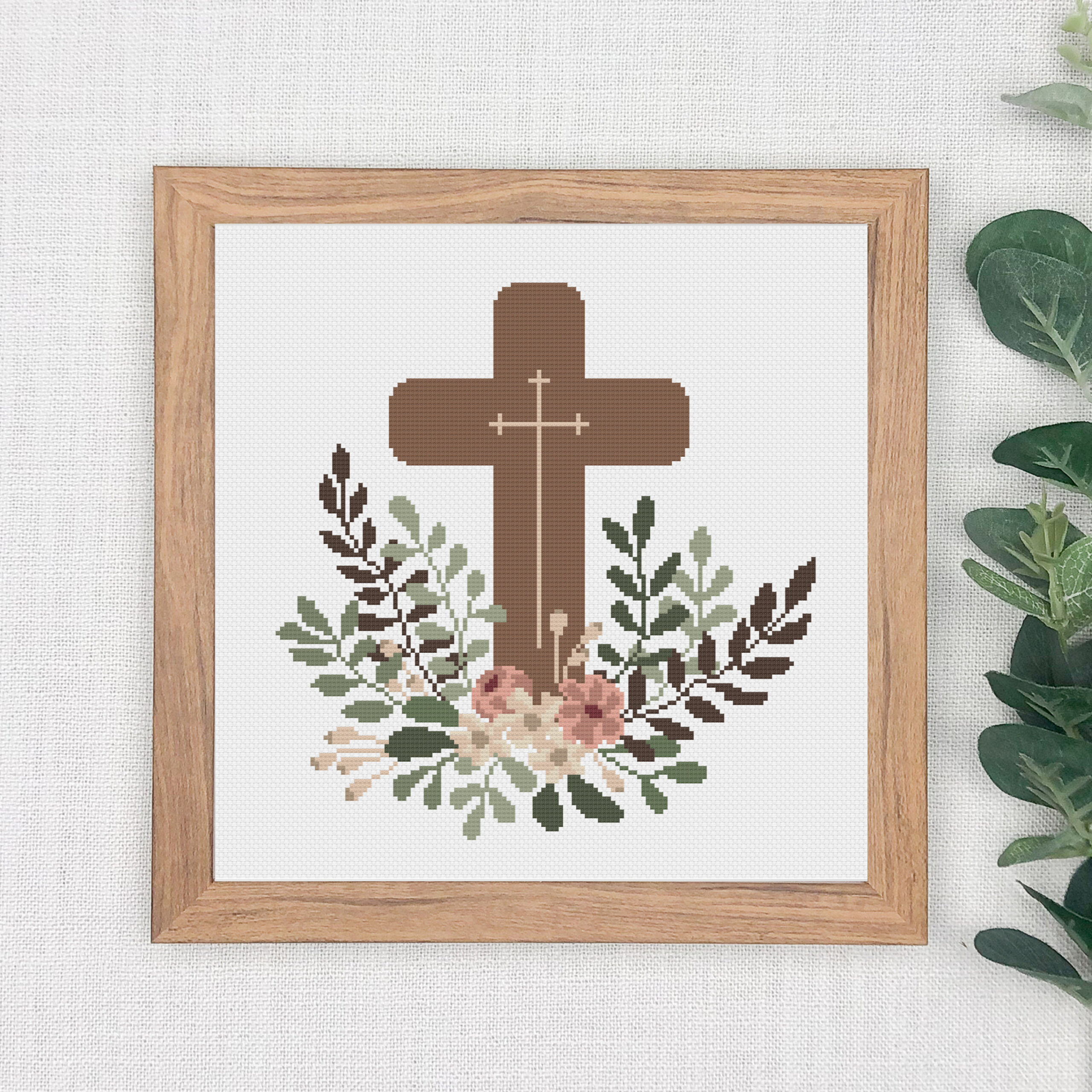 Cross With Flowers Cross Stitch Pdf Pattern, Modern Christian Diy regarding Religious Easter Cross Stitch Patterns