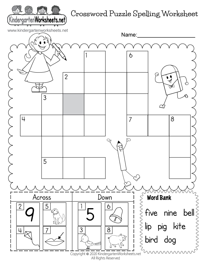 Crossword Puzzle Spelling Worksheet - Free Printable, Digital, &amp;amp; Pdf intended for Kindergarten Crossword Puzzles Printable