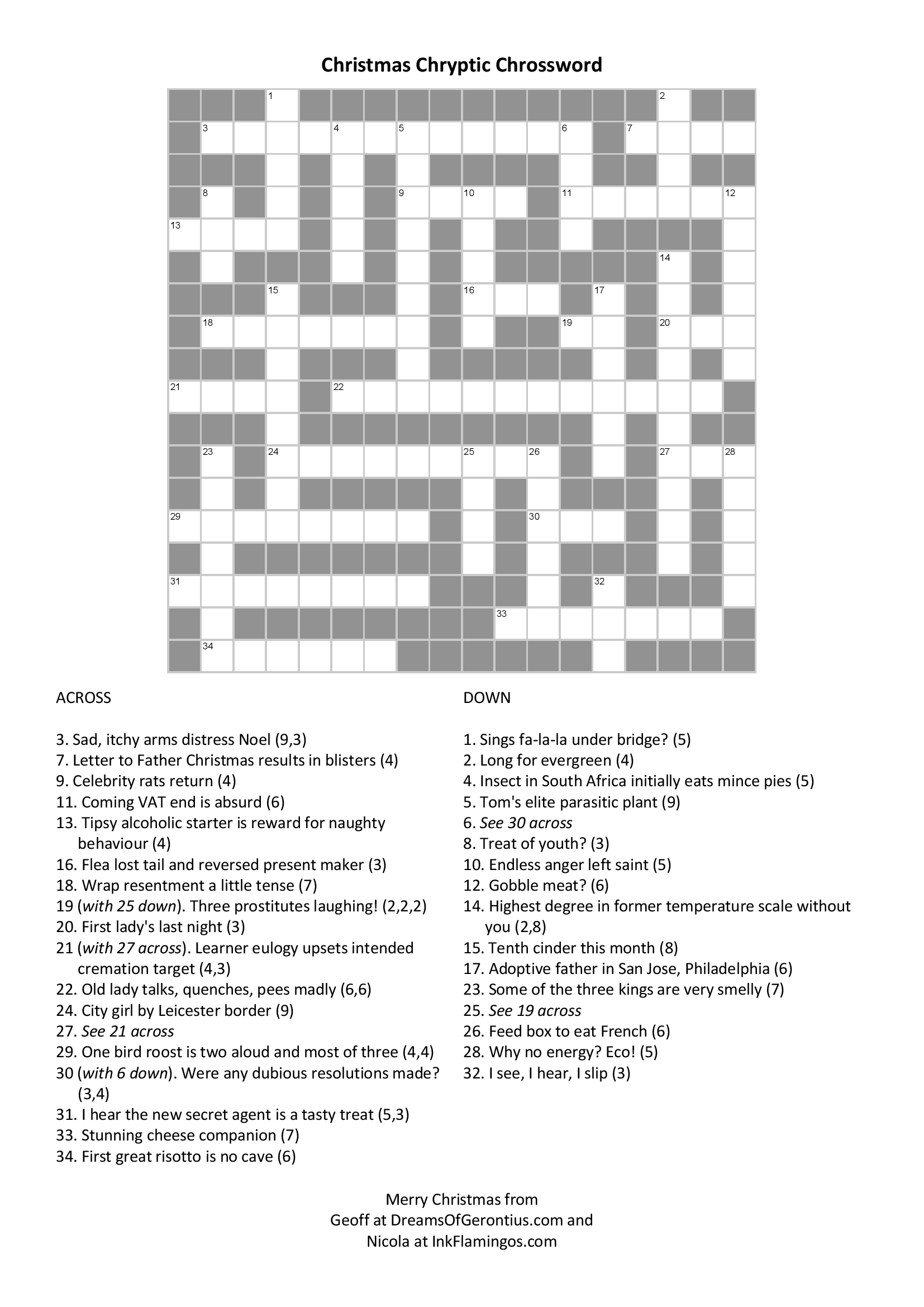 Cryptic Crossword Primer For Christmas – The Dreams Of Gerontius for Cryptic Crosswords Printable Free