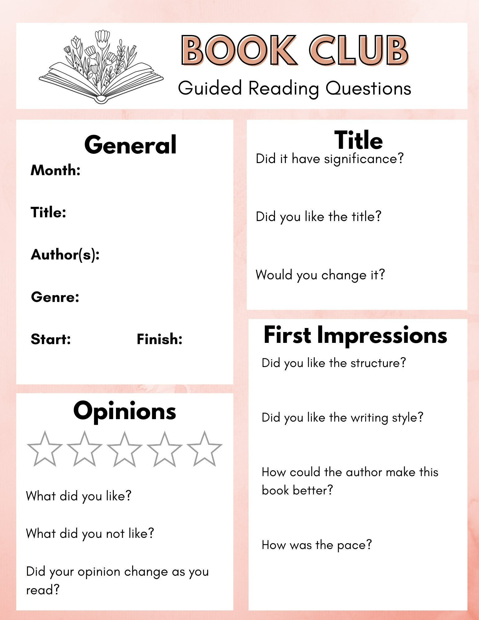 Customizable Book Club Questions - Etsy pertaining to Free Printable Book Club Questions