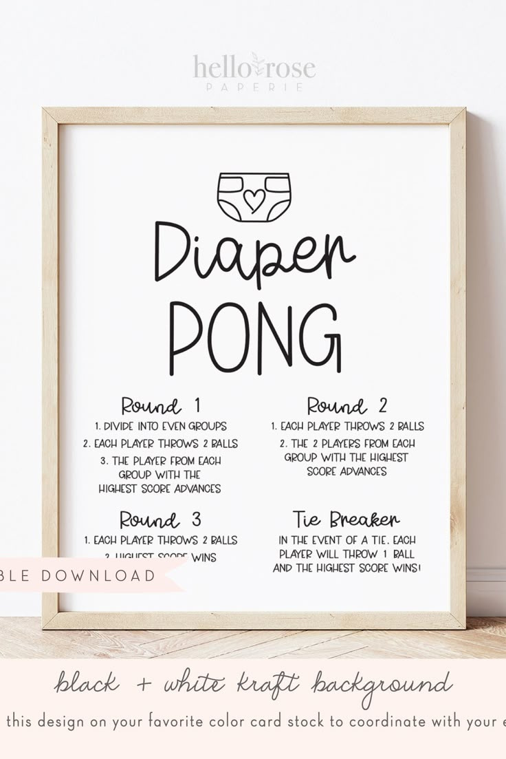 Diaper Pong Game Sign - Rustic Baby Shower Decor intended for Free Printable Diaper Pong Rules