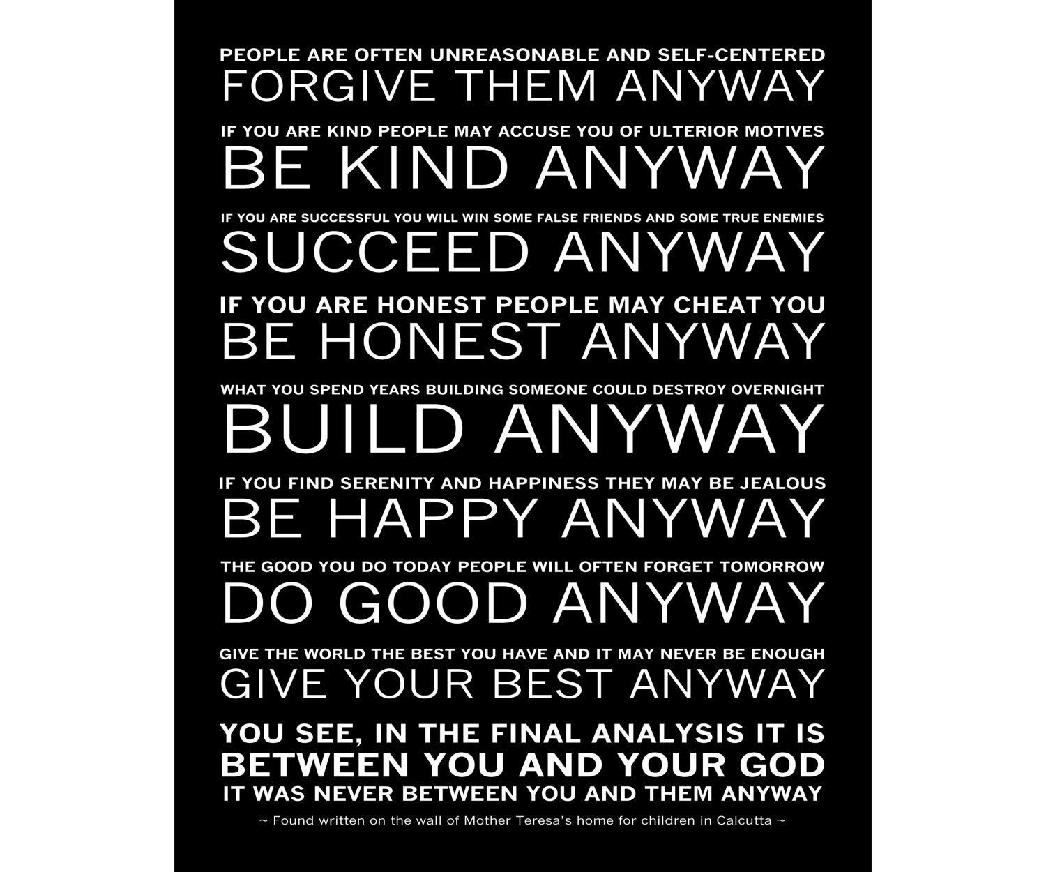 Do It Anyway Poem - Mother Teresa - Instant Download - Printable intended for Mother Teresa Do It Anyway Printable Free