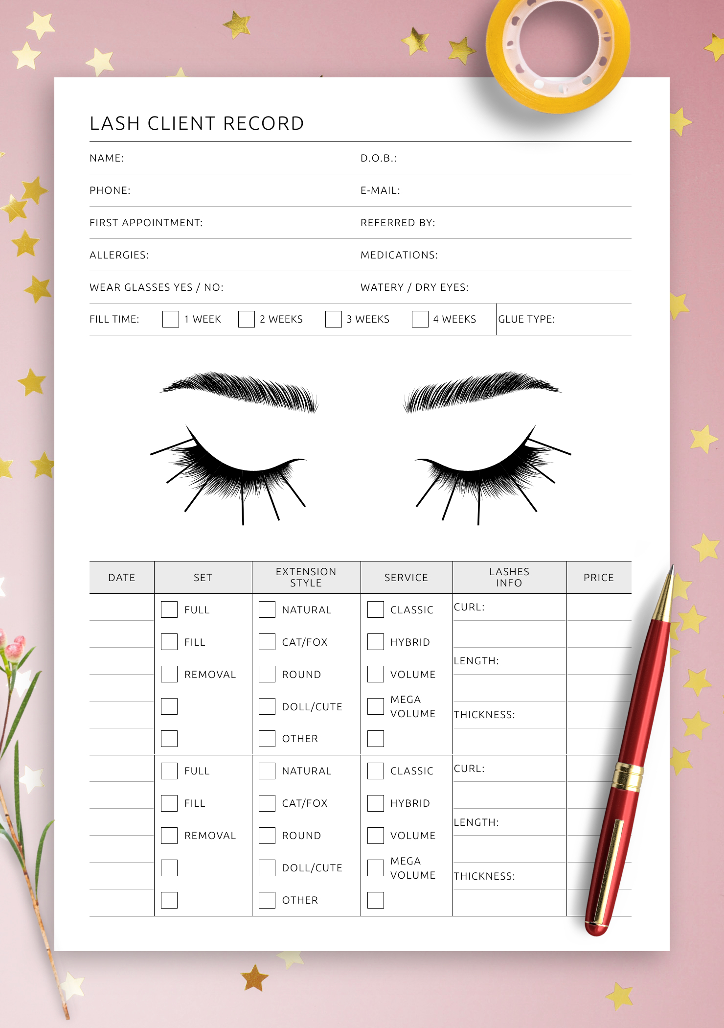 Download Printable Lash Client Record Pdf with Free Printable Eyelash Extension Practice Sheet