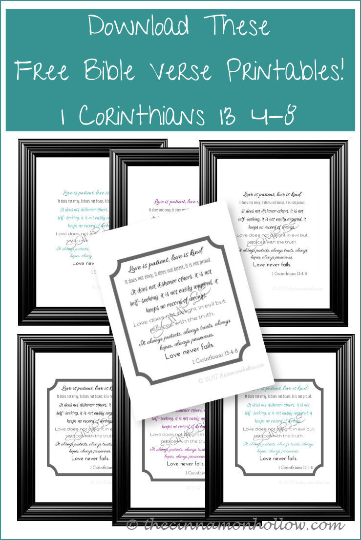 Download These Free Bible Verse Printables 1 Corinthians 13 4-8 pertaining to 1 Corinthians 13 Free Printable