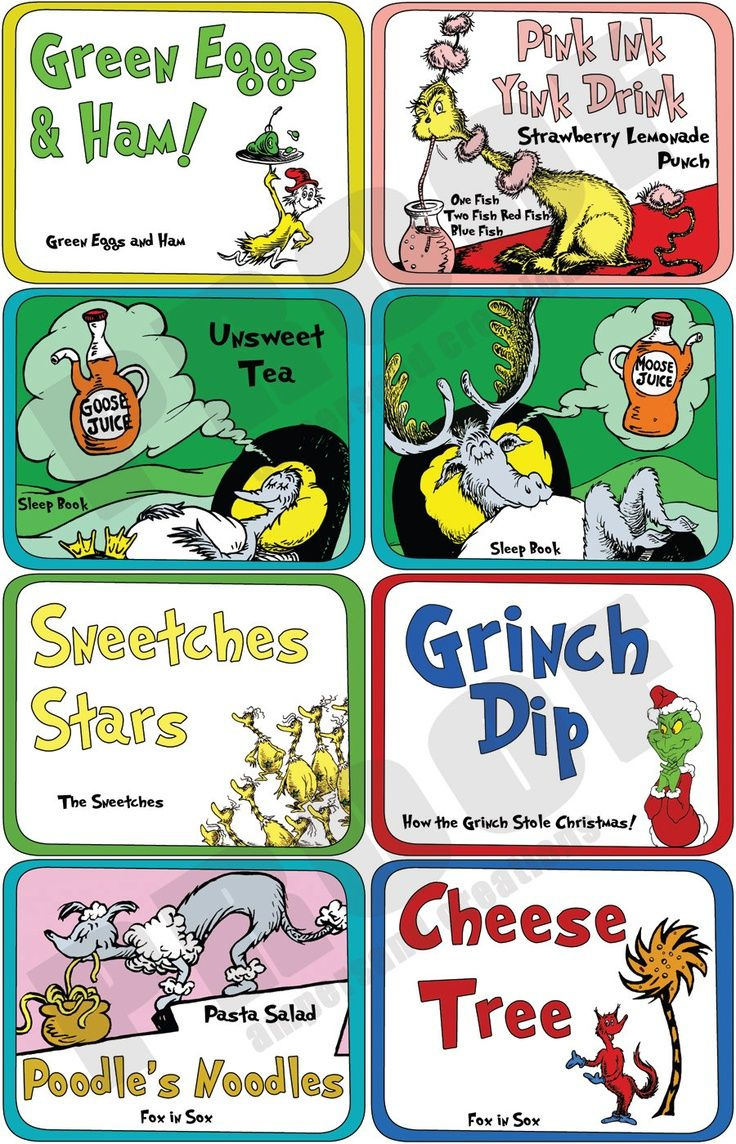 Dr. Seuss Theme Ideas | Dr. Seuss - Deluxe Theme Food Label Set within Free Printable Dr Seuss Food Labels