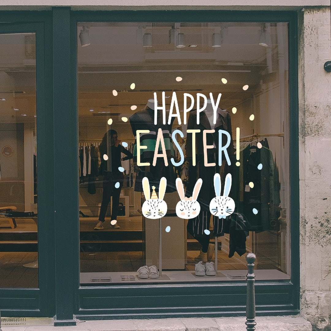 Easter Bunny Shop Window Decoration - Removable Retail Sign - Self throughout Easter Window Stencil