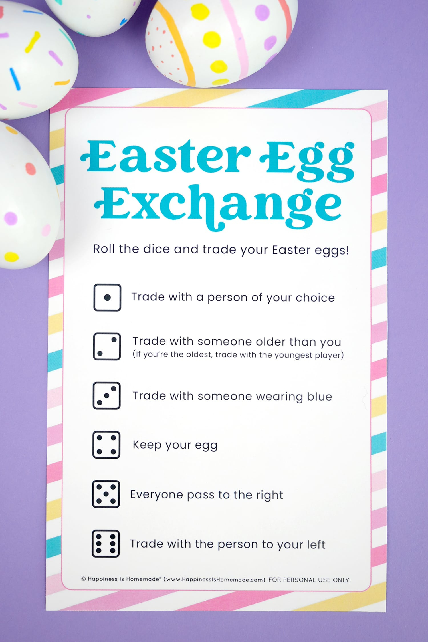 Easter Egg Exchange Dice Game - Happiness Is Homemade with regard to Easter Eggs Dice Game Free Printable