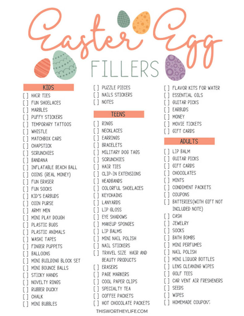Easter Egg Fillers within Easter Eggs Fillers Printable