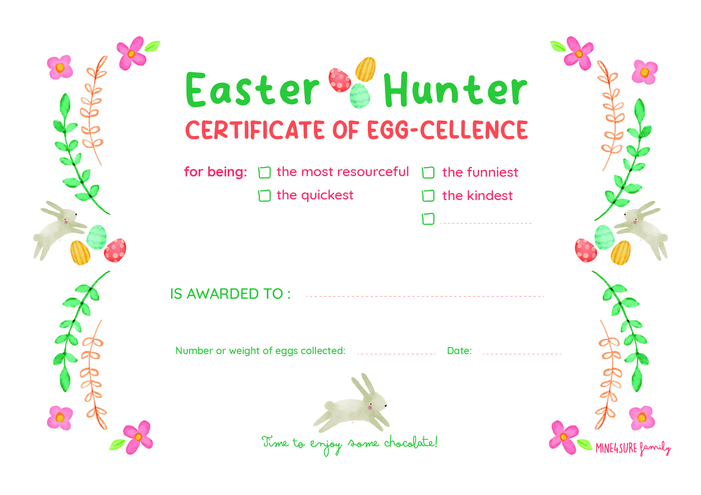 Easter Egg Hunt Certificate Of Egg-Cellence - Mine4Sure&amp;#039;S Blog in Free Printable Easter Eggs Hunt Certificates