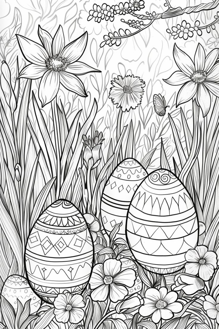 Easter Eggs Coloring Pages (Free Printables) for Printable Easter Eggs Coloring Pages For Adults