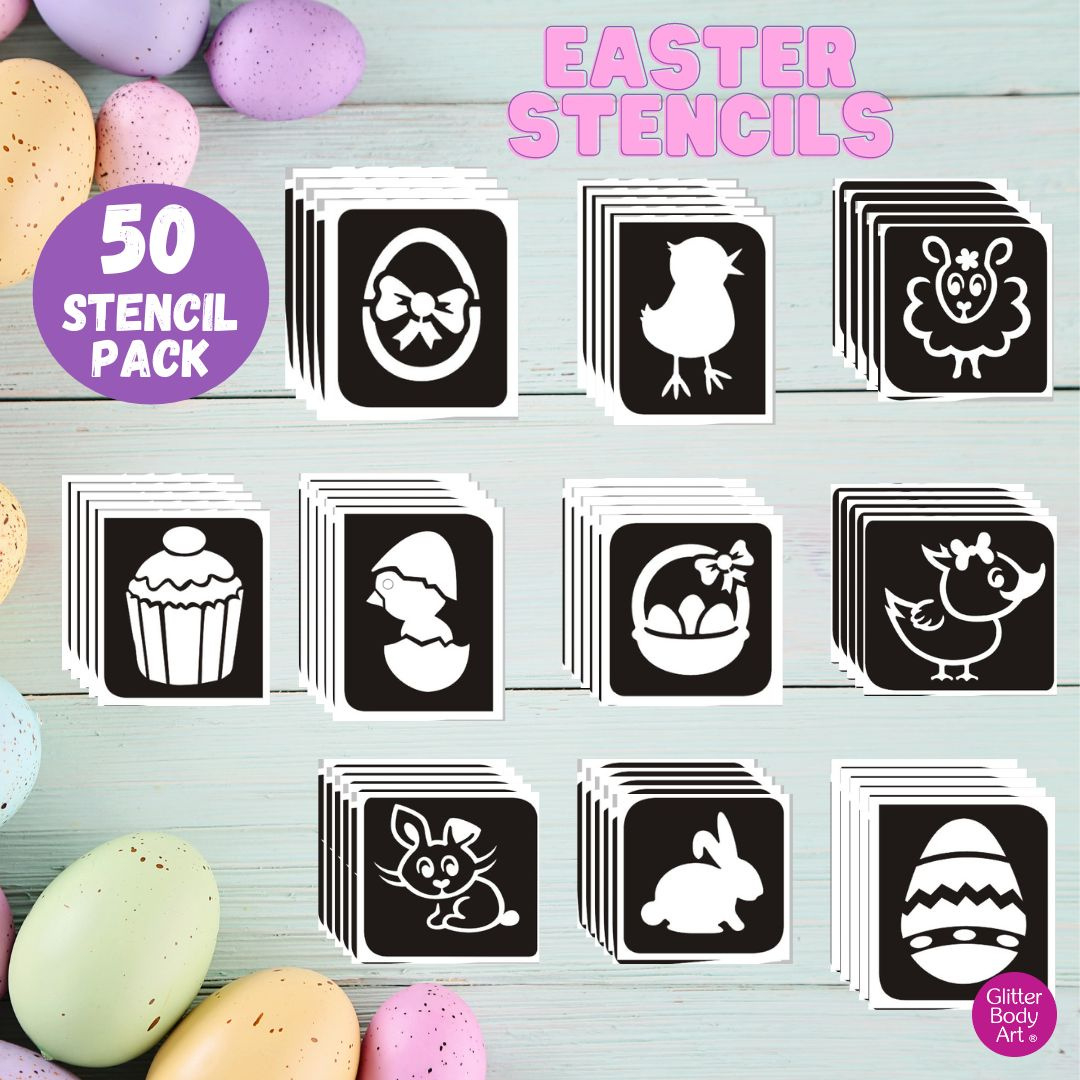 Easter Glitter Tattoo Stencils Pack X 50 - Temporary Tattoo Store for Easter Stencil Designs