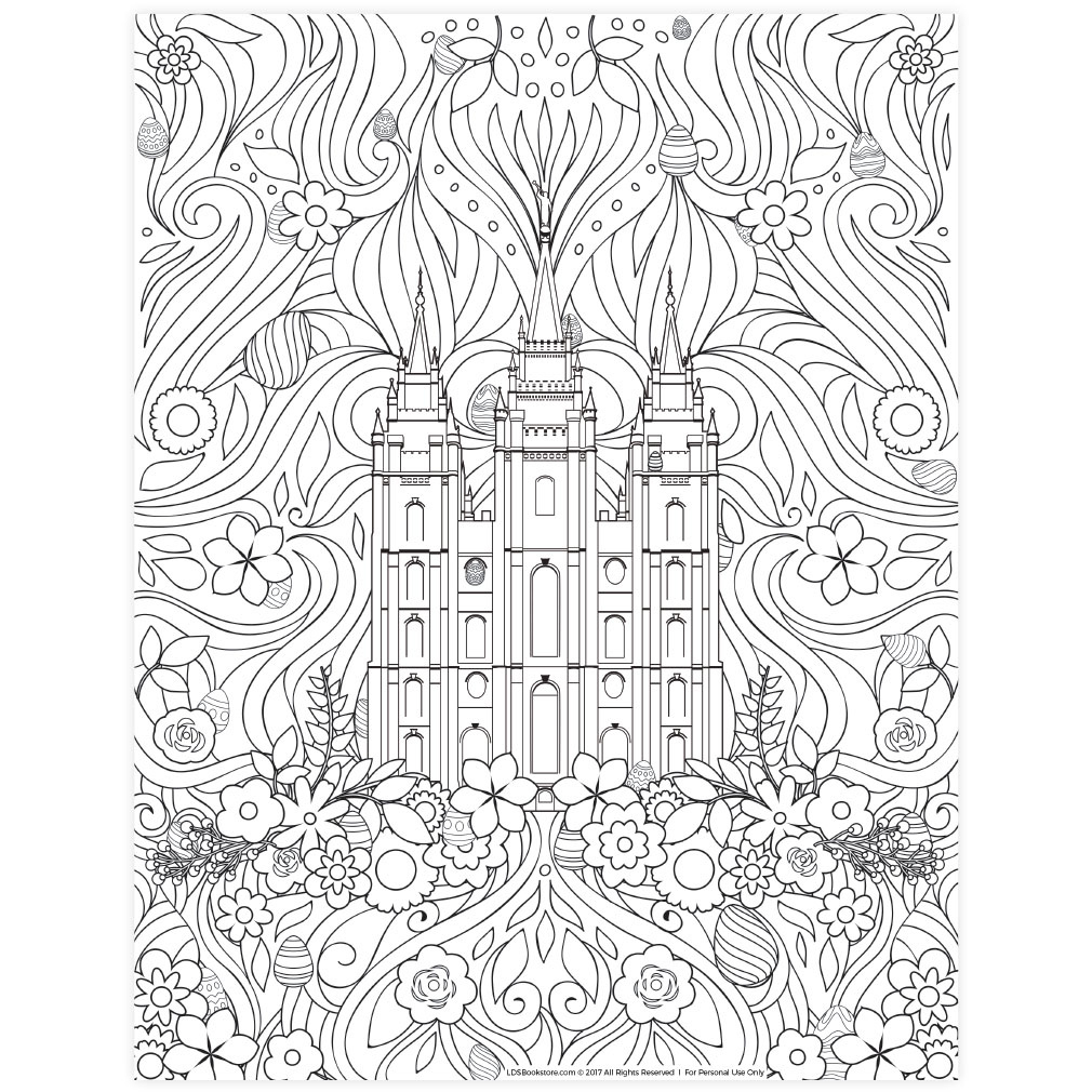 Easter Salt Lake Temple Coloring Page - Digital Download In Lds with Free Printable Lds Temple Coloring Pages
