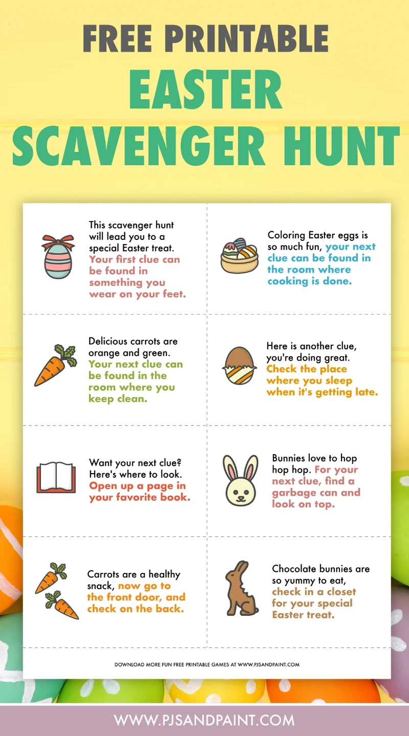 Easter Scavenger Hunt For Kids - Free Printable Game - Pjs And Paint inside Printable Easter Scavenger Hunt