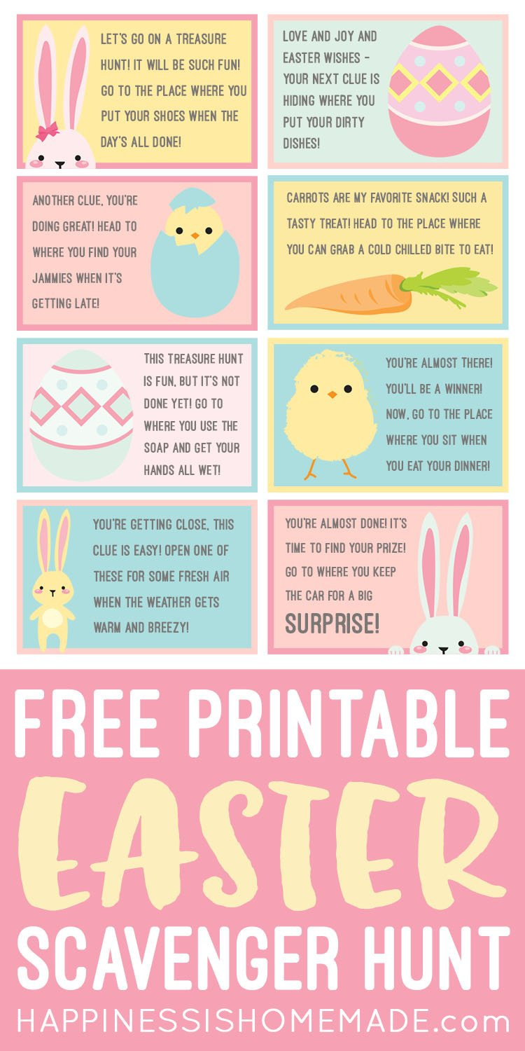 Easter Scavenger Hunt - Free Printable! - Happiness Is Homemade inside Free Printable Easter Eggs Hunt Clues