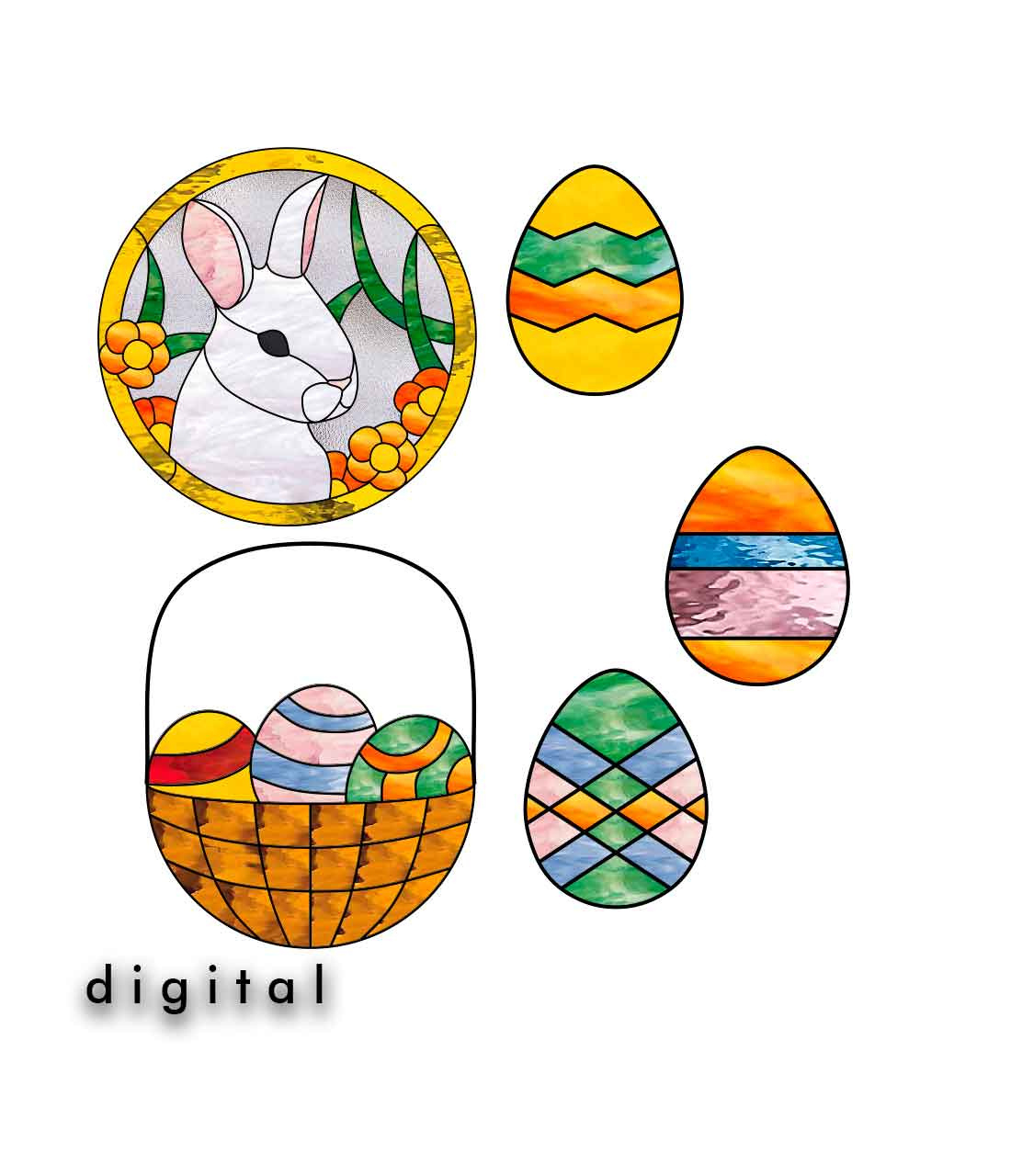 Easter Set Stained Glass Pattern - Crealandia in Easter Stained Glass Stencil Designs