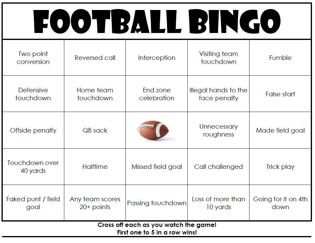 Easy Print Football Bingo Cards! (Digital File) 40 Cards - Etsy in Printable Football Bingo Cards