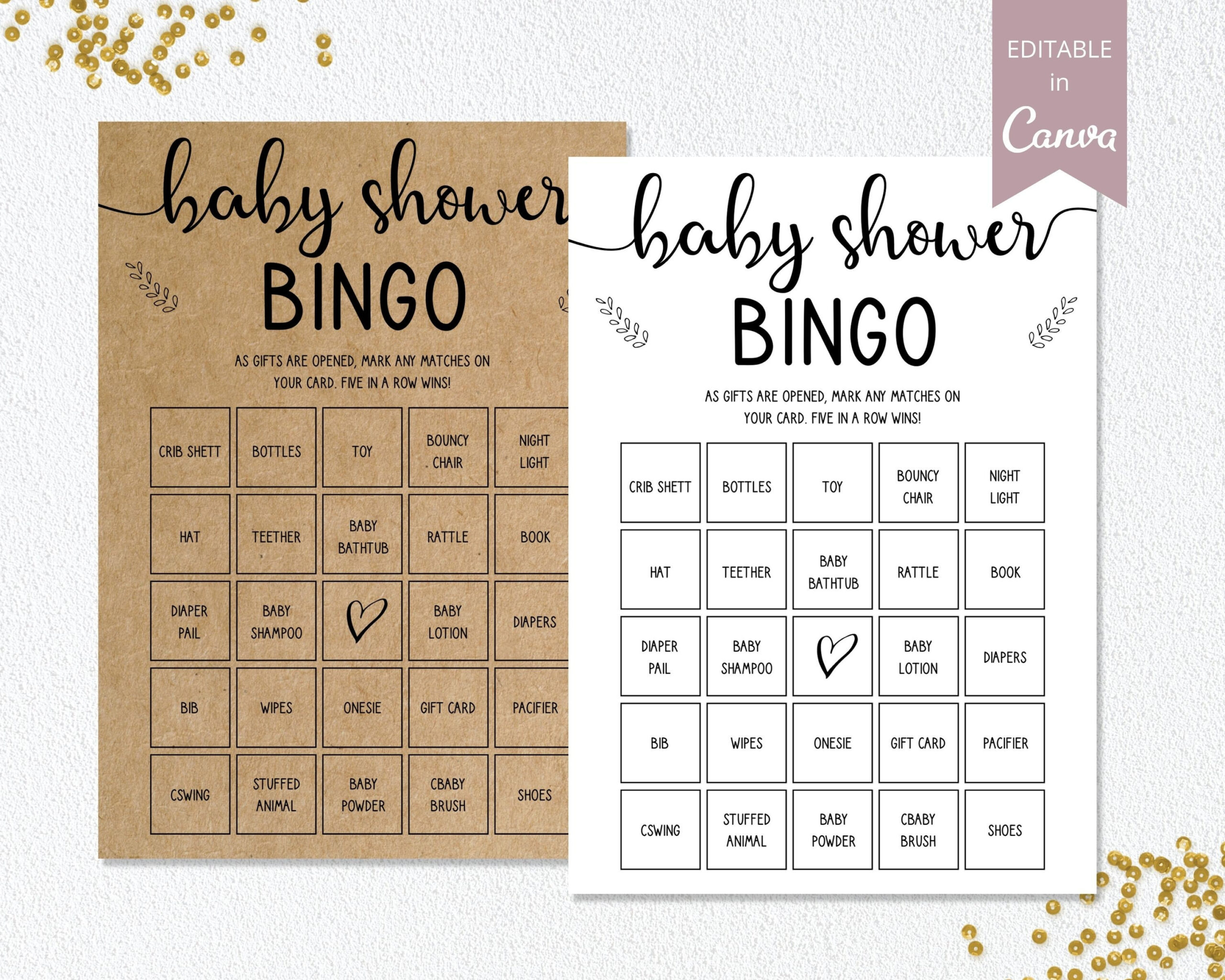 Editable Baby Shower Bingo, 30 Prefilled Baby Shower Bingo Cards pertaining to Baby Shower Bingo Card