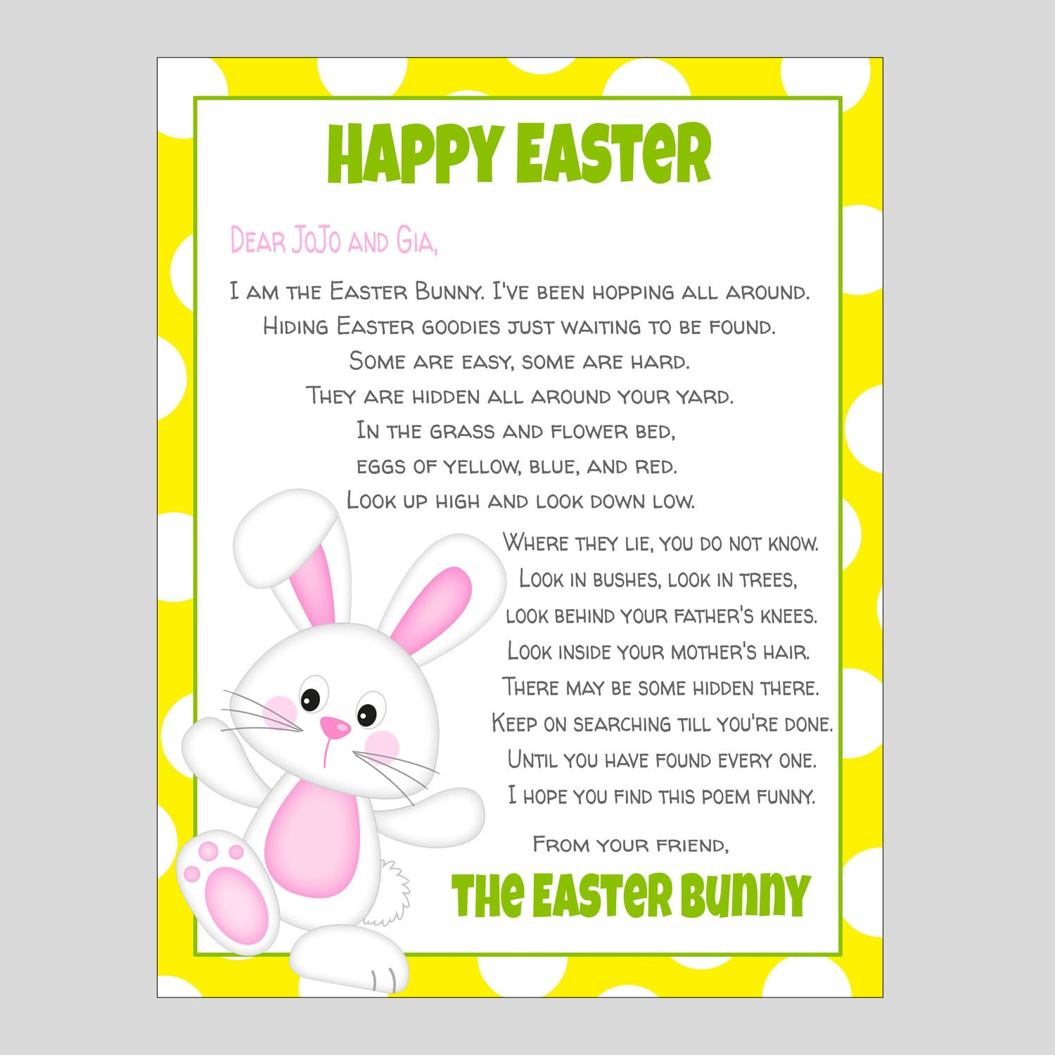 Editable Easter Bunny Letter For Girls And Boys, Easter Printable with regard to Printable Letter From Easter Bunny For Eggs Hunt