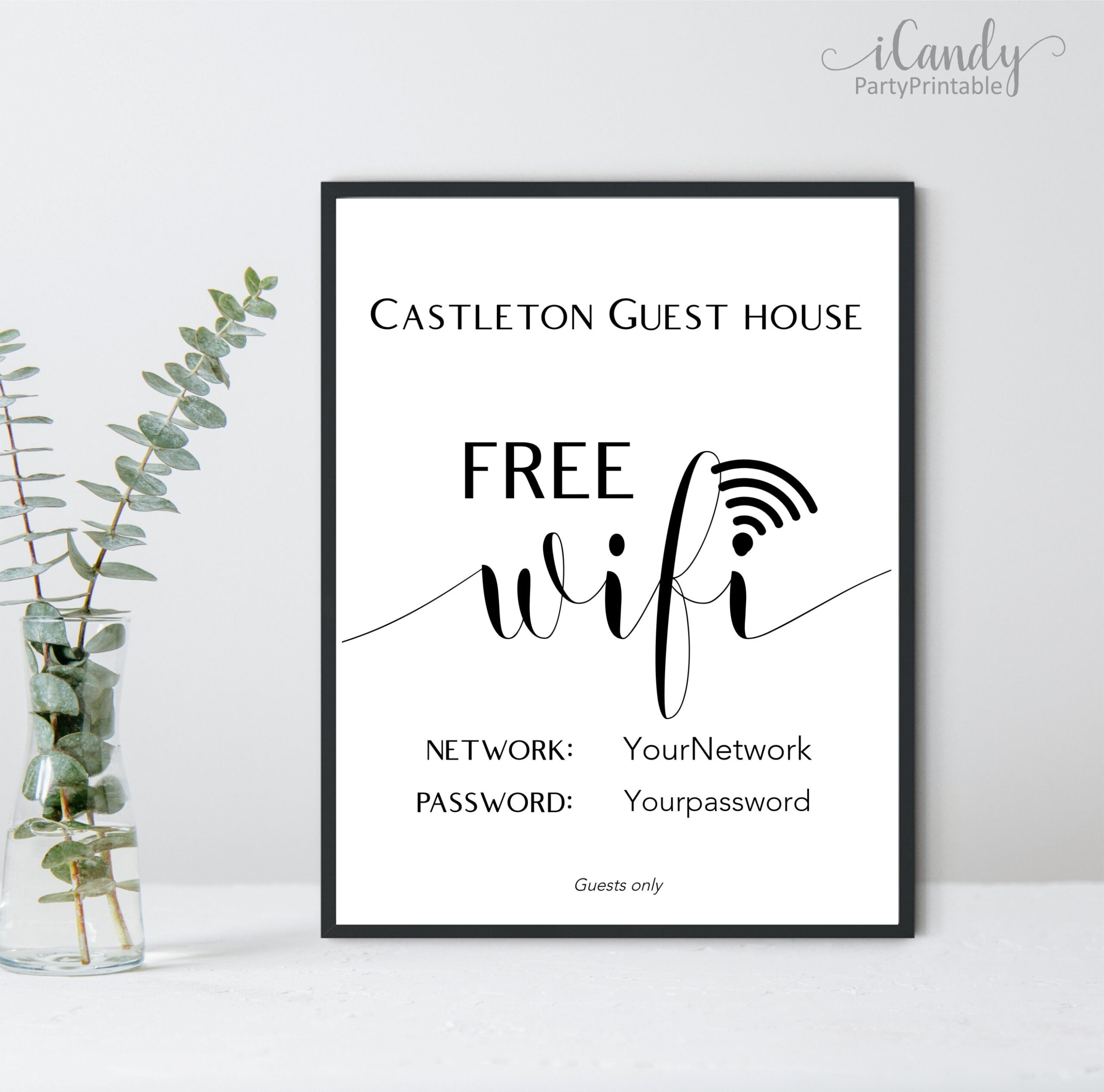 Editable Wi-Fi Password Sign, Free Wifi Sign, Printable Sign within Free Wifi Password Printable