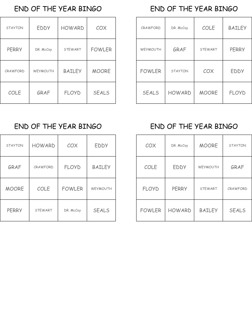 End Of The Year Bingo - Wordmint intended for End Of The Year Bingo Free Printable