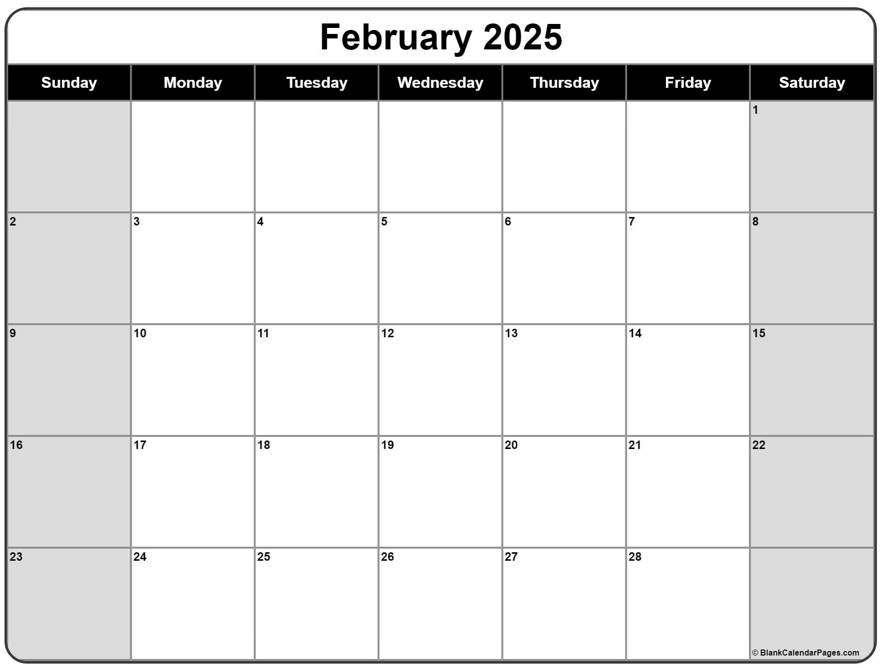 February 2025 Calendar | Free Printable Calendars with Free Printable Feb 2025 Calendar