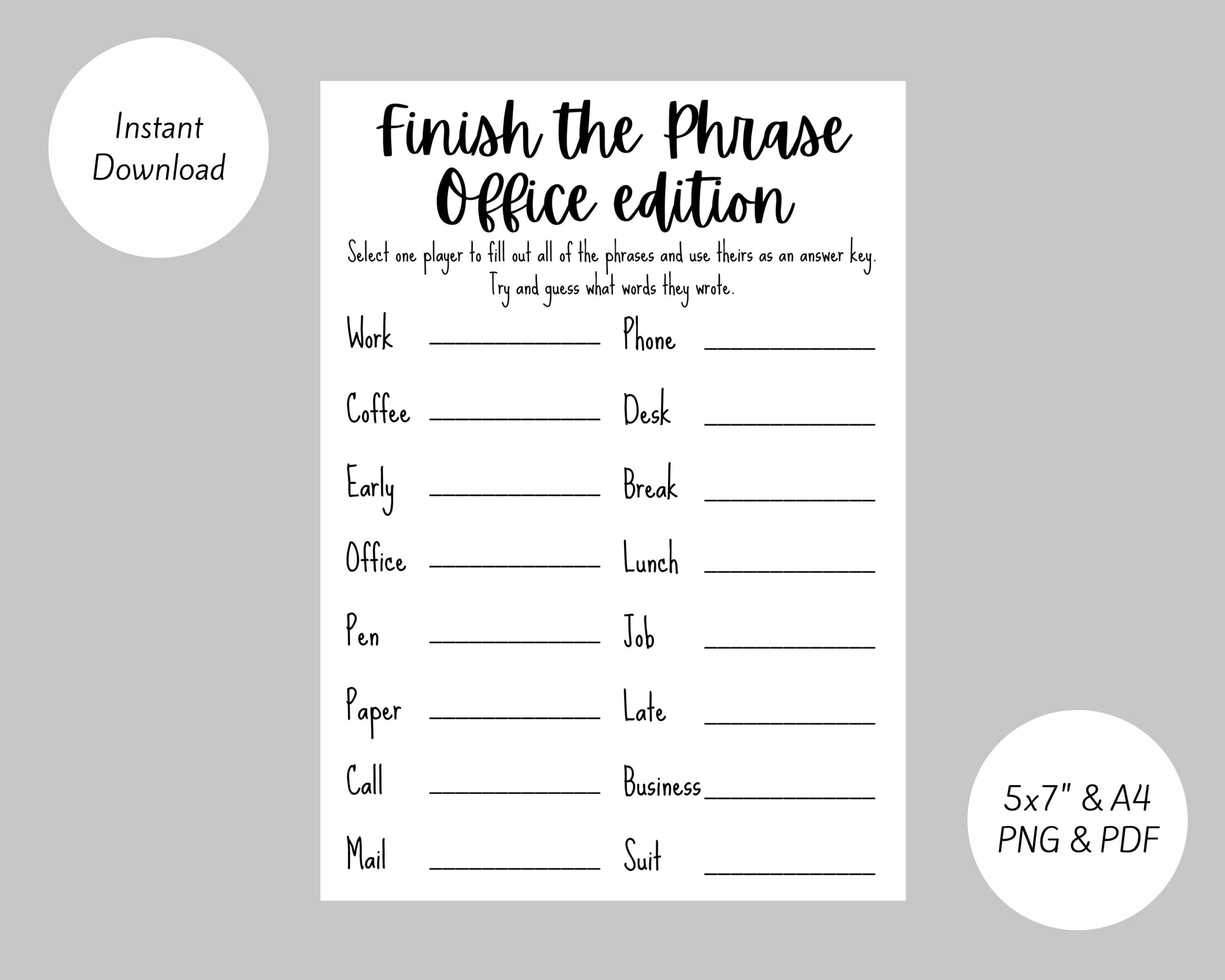 Finish The Phrase Office Edition - Team Building/ Office Party in Finish The Phrase Printable