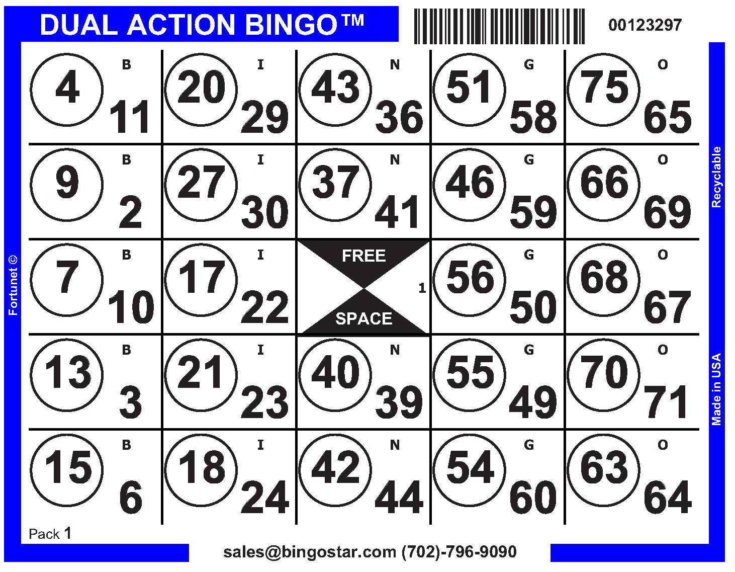 Fortunet Secured Bar Coded Bingo Paper inside Double Action Bingo Card