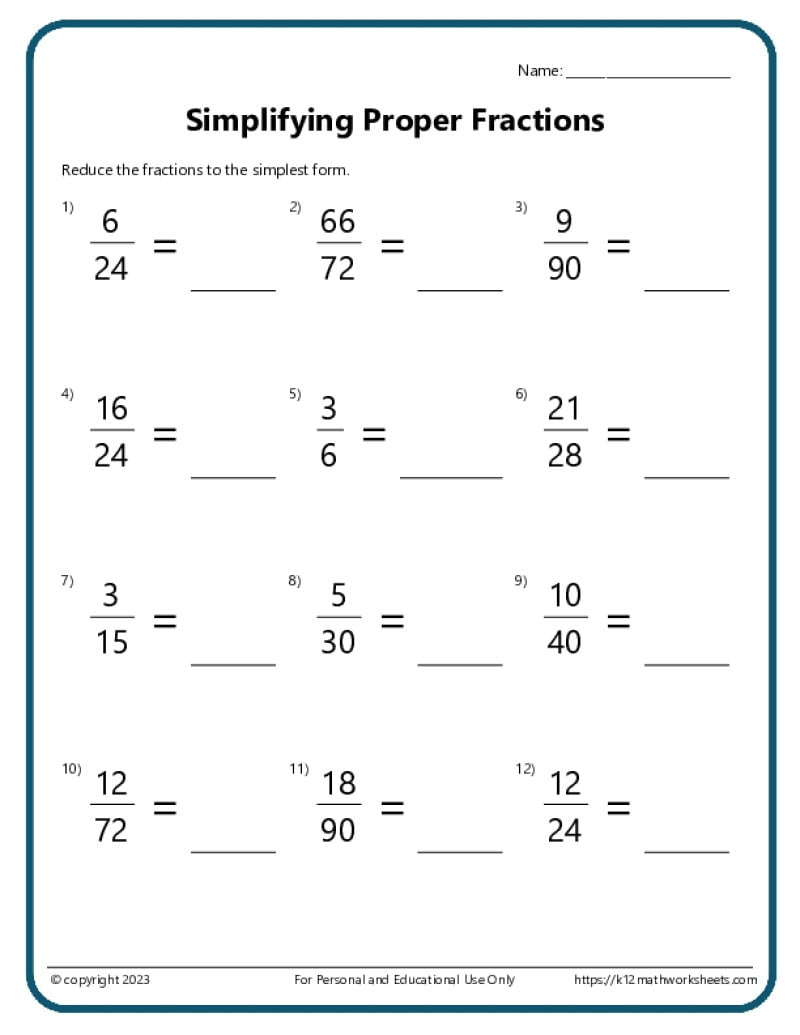 Fractions Worksheets - K12 Math Worksheets in Printable Fractions Worksheet