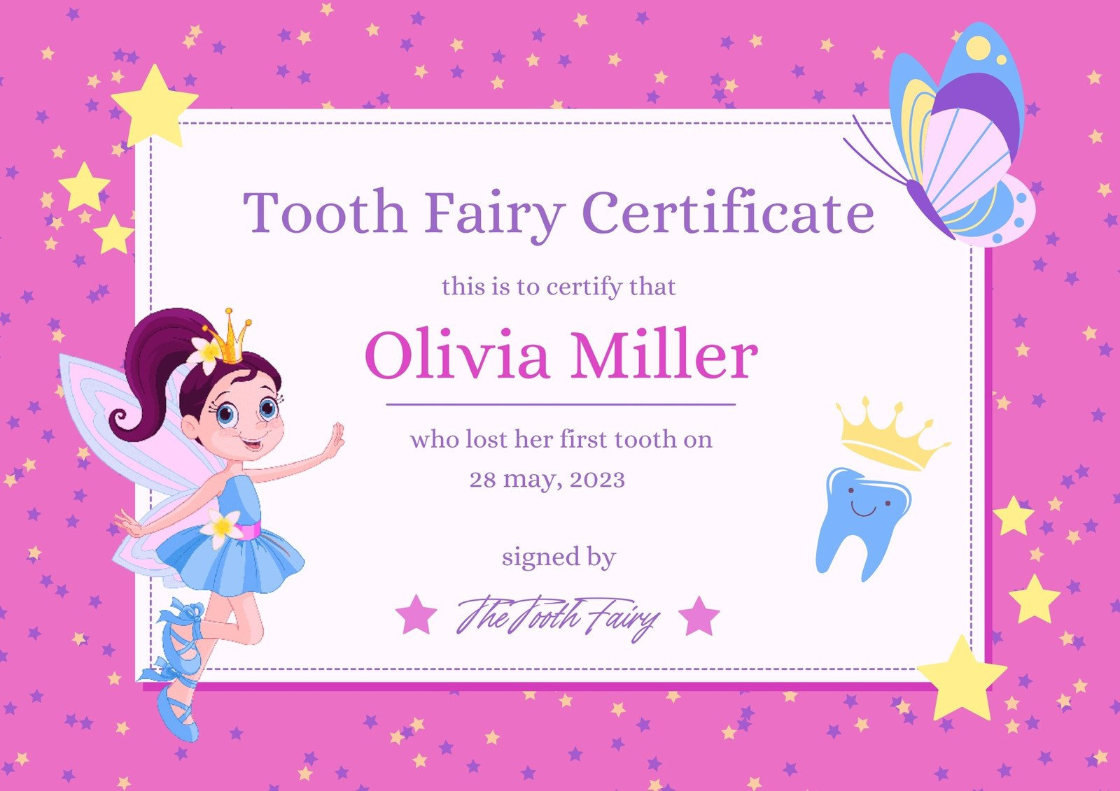 Free Printable Tooth Fairy Certificate FREE Printable HQ