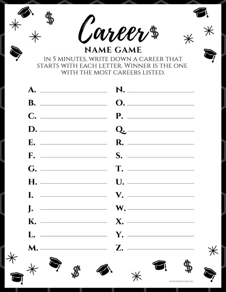 Free Graduation Party Game – Career Name Game - My Pinterventures with Free Printable Graduation Games