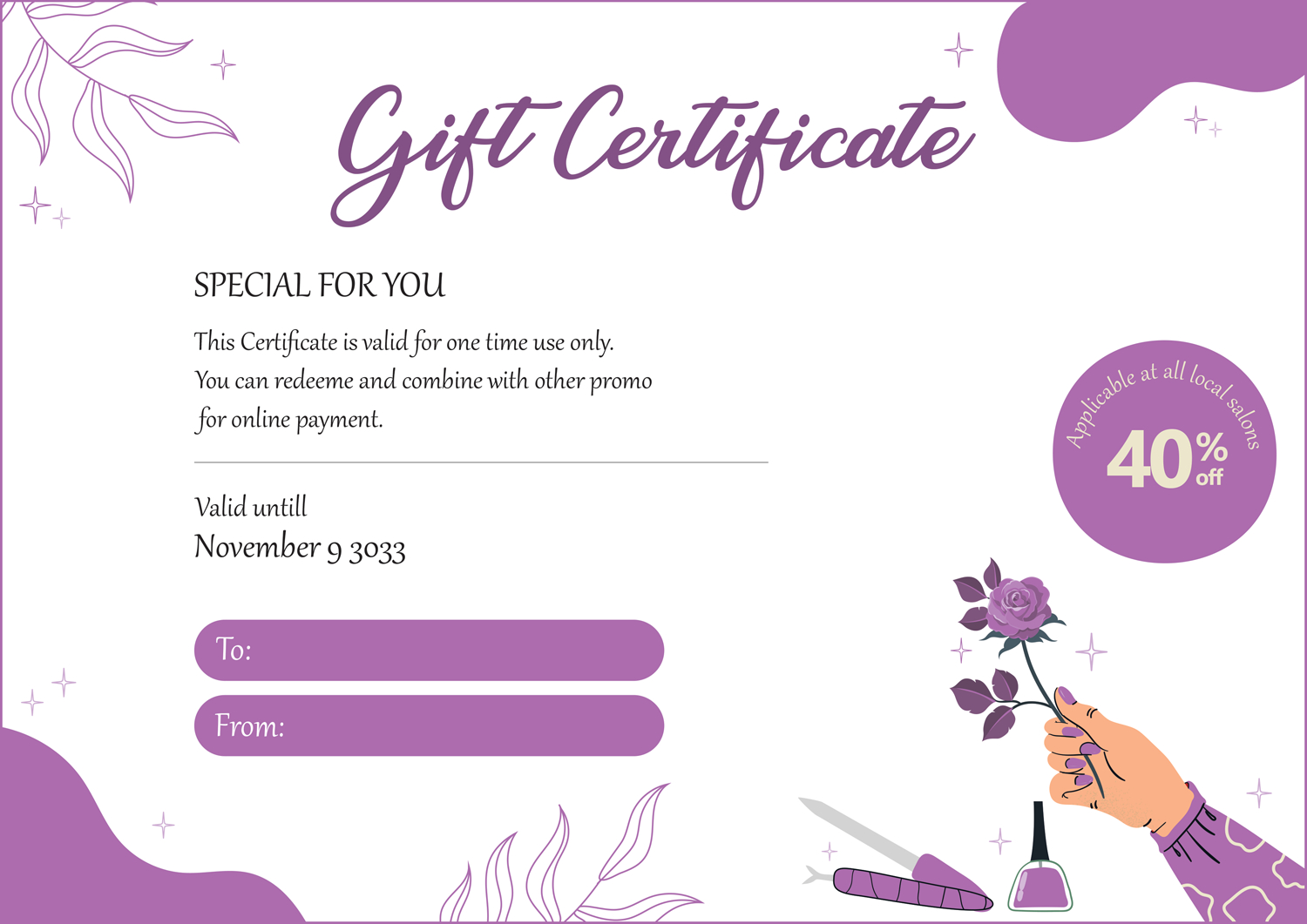 Free Nail Salon Gift Certificate Template - Highfile regarding Free Printable Manicure Gift Certificate Template