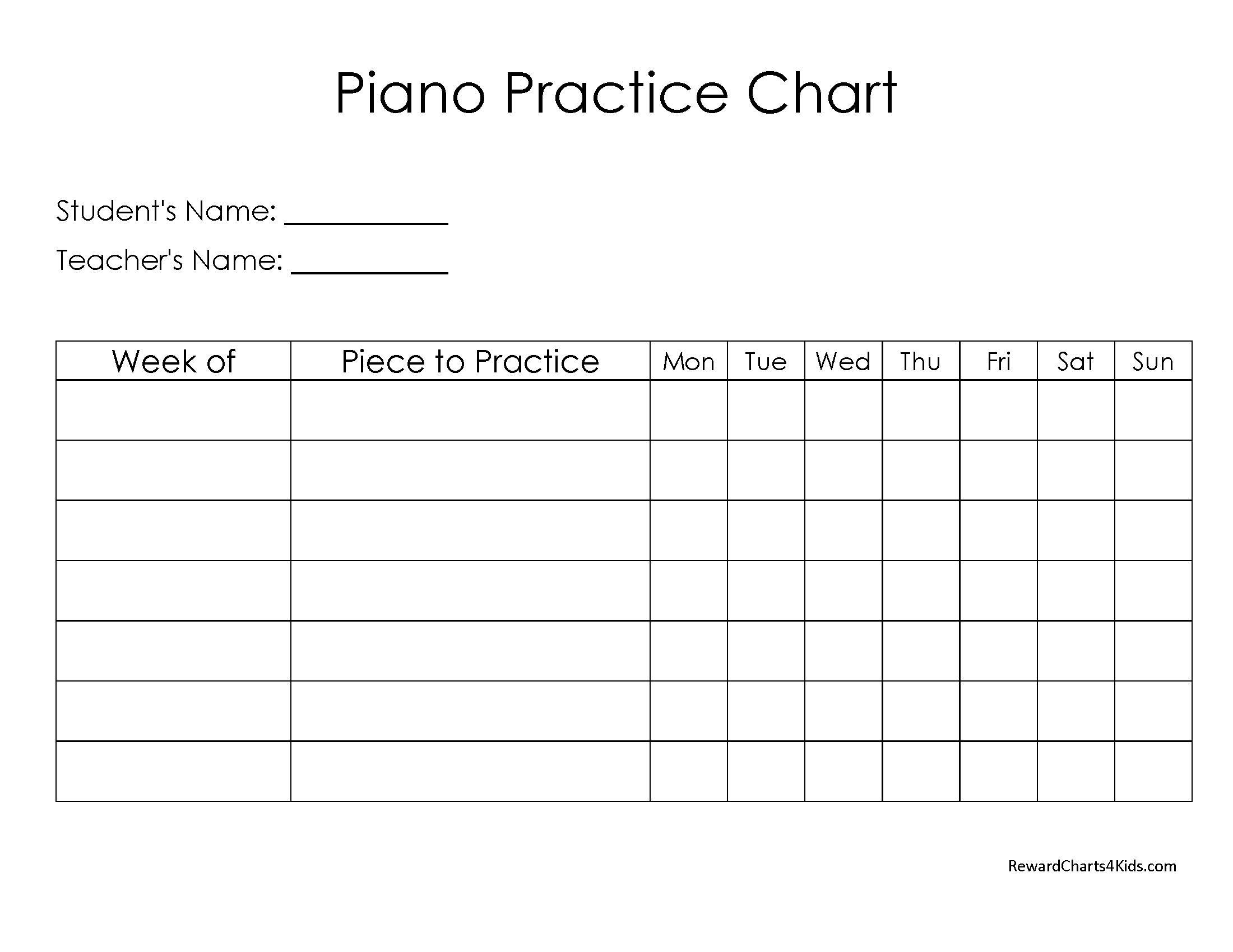 Free Piano Practice Chart | Customize Online Then Print At Home with regard to Music Practice Chart Printable Free