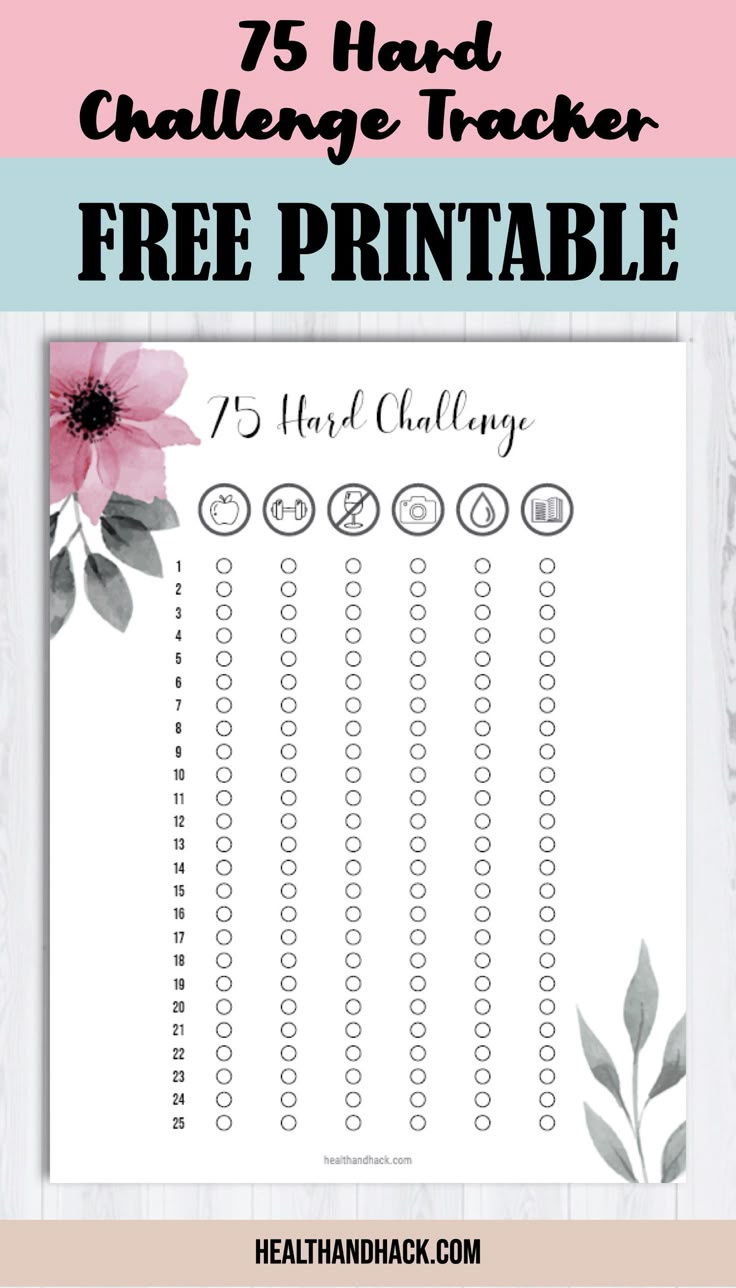 Free Printable: 75 Day Hard Challenge Tracker with regard to 75 Hard Challenge Free Printable