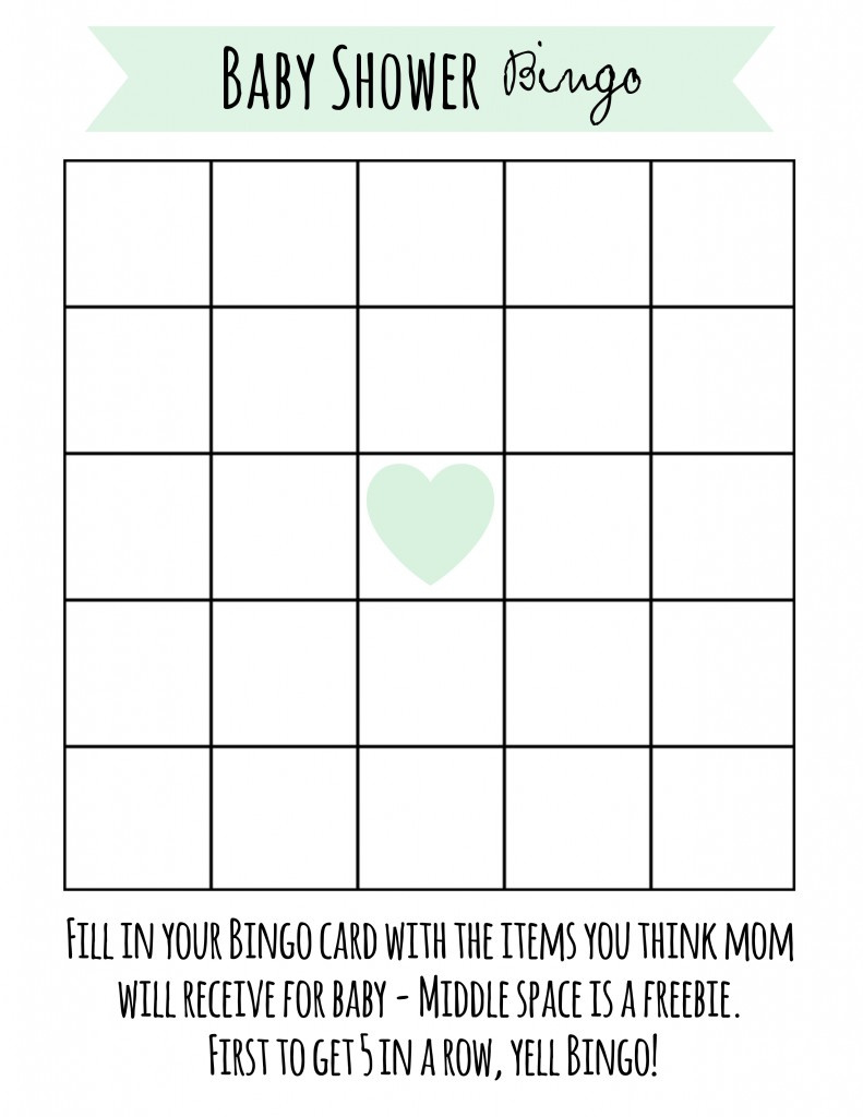 Free Printable Baby Shower Bingo with Blank Baby Shower Bingo Card