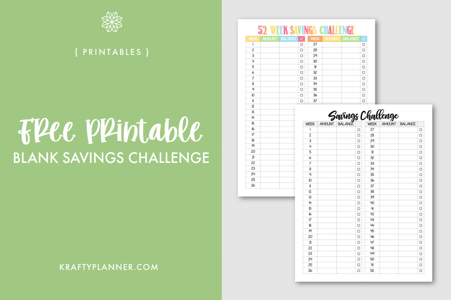 Free Printable Blank 52 Week Savings Challenge — Krafty Planner within Free 52 Week Money Challenge Printable
