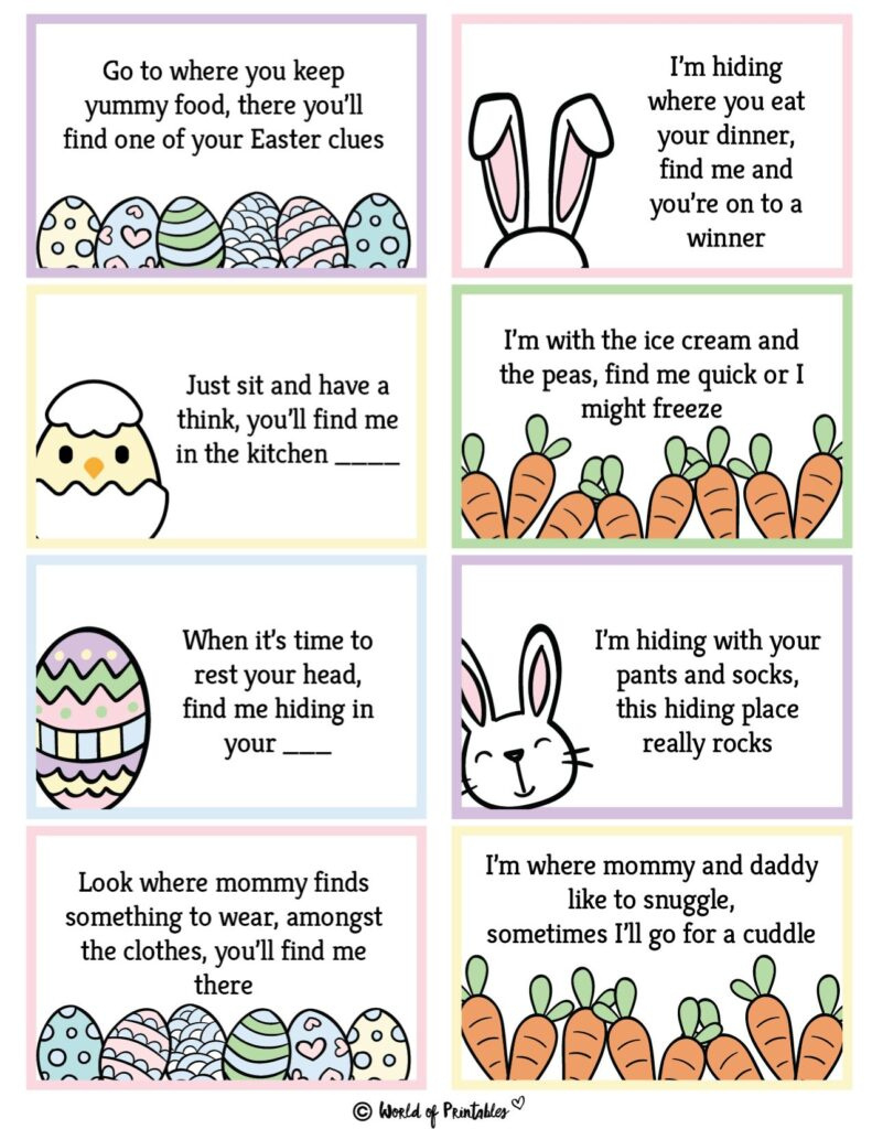 Free Printable Easter Egg Hunt Clues - World Of Printables inside Free Printable Easter Scavenger Hunt