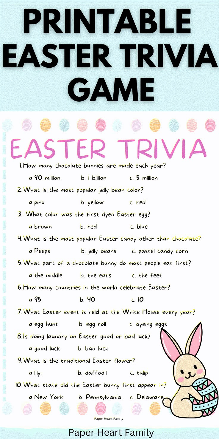 Free Printable Easter Trivia Game inside Easter Trivia Printable