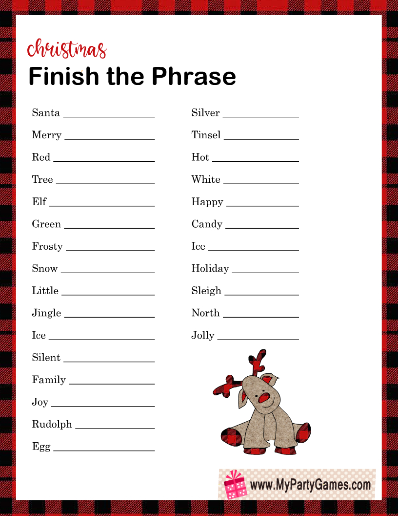 Free Printable Finish The Phrase Game For Christmas within Finish The Phrase Printable